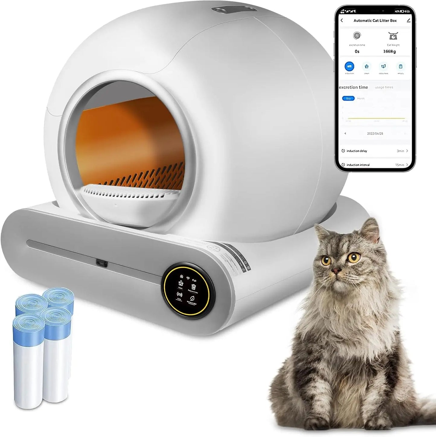 PawOPaw Smart Self-Cleaning Litter Box with App Control,Mess-Free Design for Multiple Cats